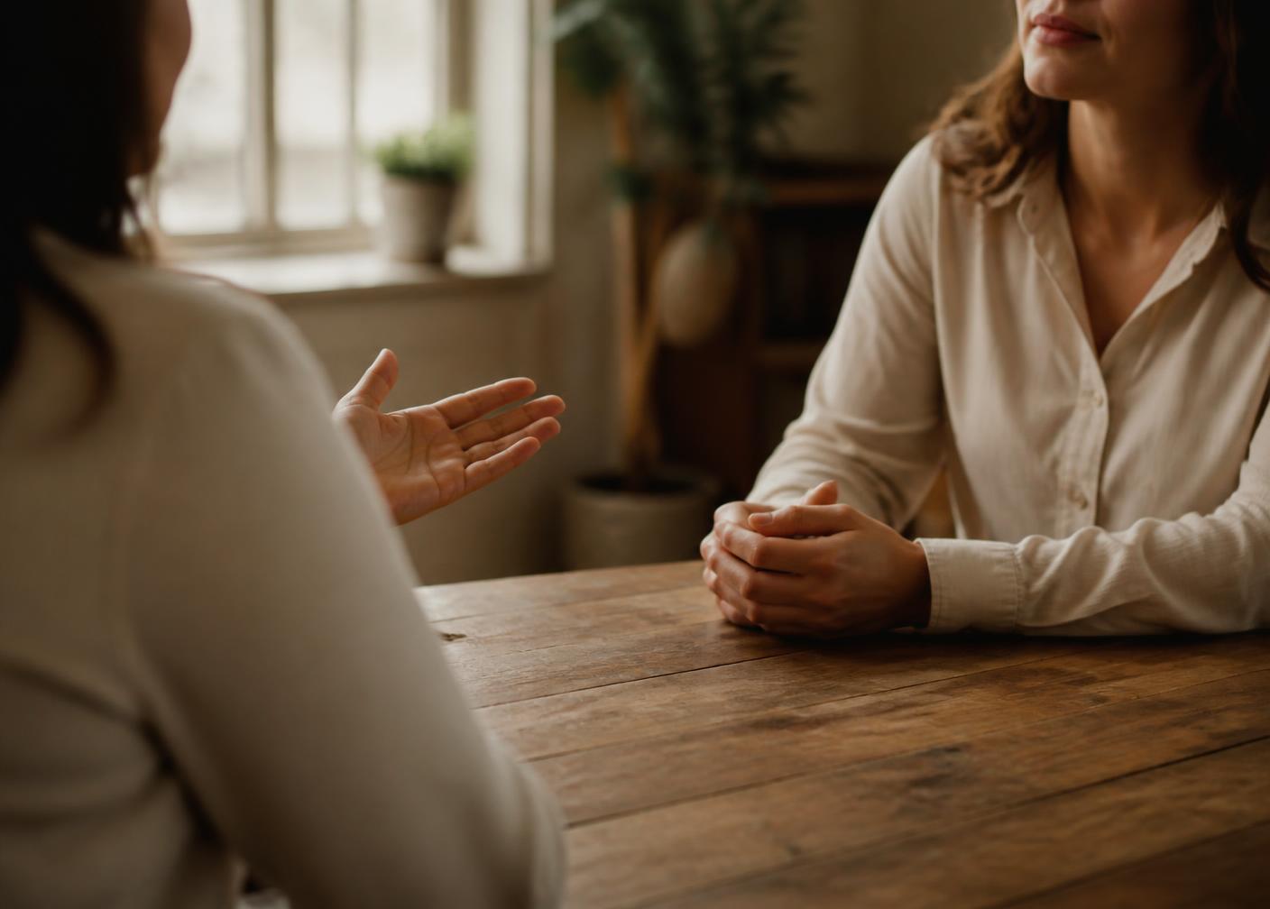 Due persone in dialogo durante una sessione di coaching